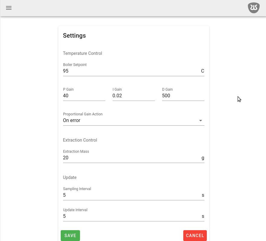 Machine settings